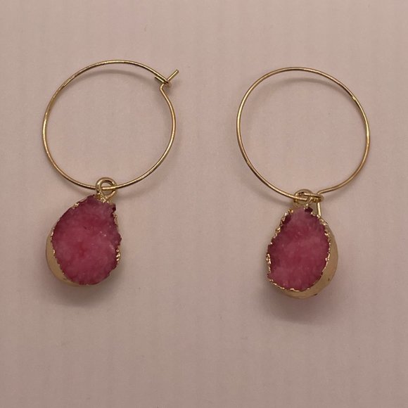⭐️❤️FREE Stone Pink Hoop Drop Charm Hipster Hippie Artsy Chic Glam Hip Earrings - Picture 6 of 8